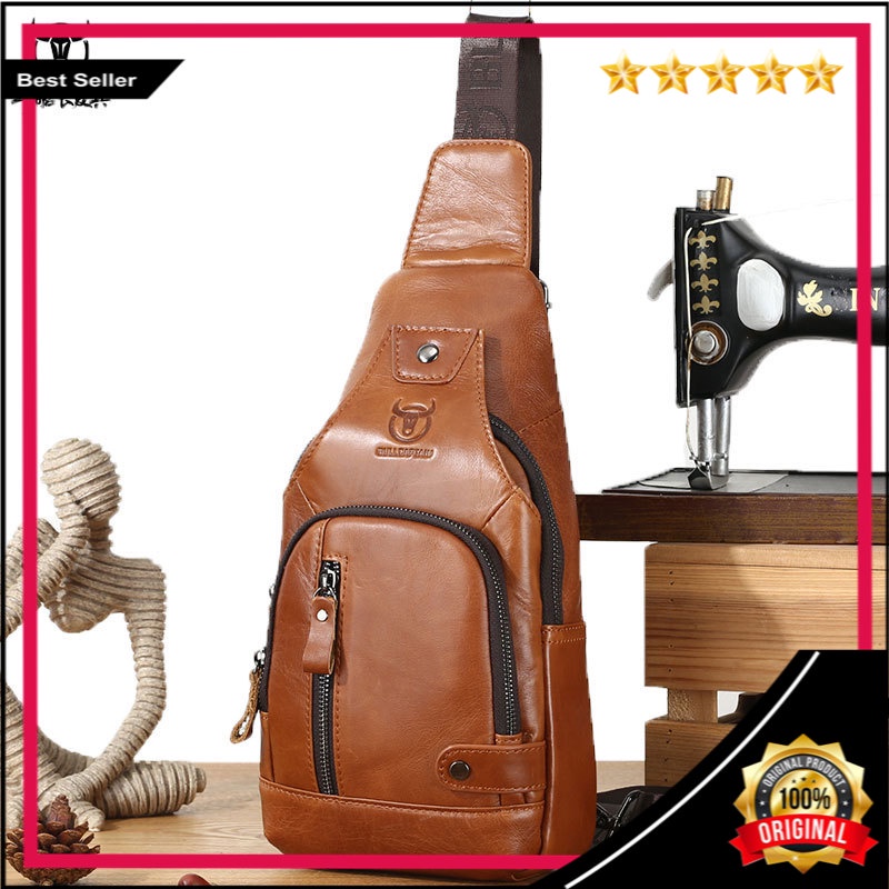 Bullcaptain Kulit Lapisan Pertama Kulit Sapi Pria Dada Lembut Kulit Keranjang Beban Tas Tren Kulit A