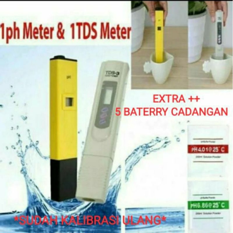 SET PH Meter TDS Meter BONUS 5 BATERAI CADANGAN / alat ukur ph air alat ukur ppm nutrisi hidroponik