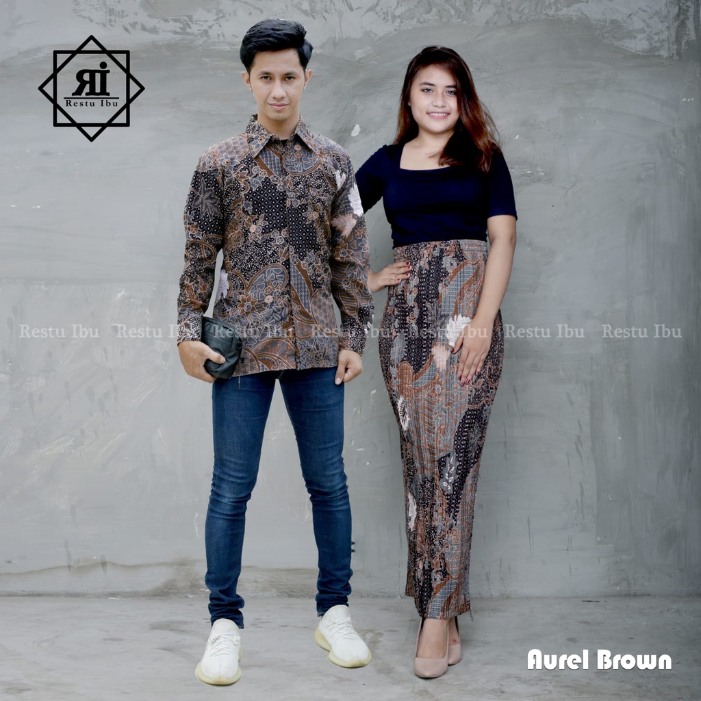 HN MODE - Couple rok plisket floral terbaru mix kemeja batik panjang