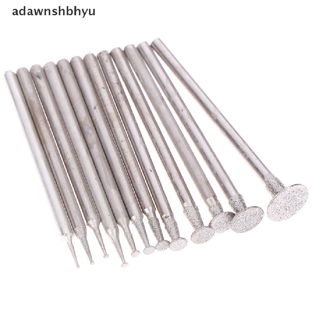 Adawnshbhyu 12Pcs Bor Diamond Grinding Head Bur 2.3mm Batu Giok Ukir Poles Engrave Tool