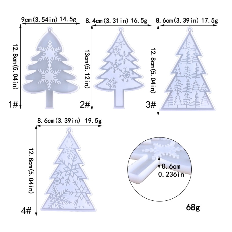 Cetakan Gantungan Kunci Bentuk Pohon Natal Snowflake Bahan Silikon