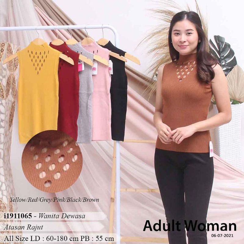 Kaos baju wanita dewasa atasan singlet rajut polos leher tinggi