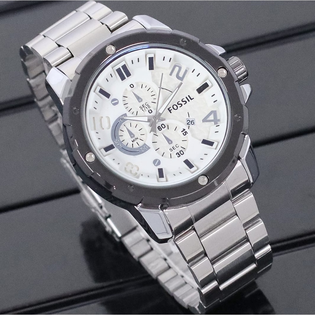 Grosiran Jam Tangan Fashion Pria FL46100SE Analog Strap Stainless Steel Tanggal Aktif Chrono Off Include Box Jam Tangan (COD)