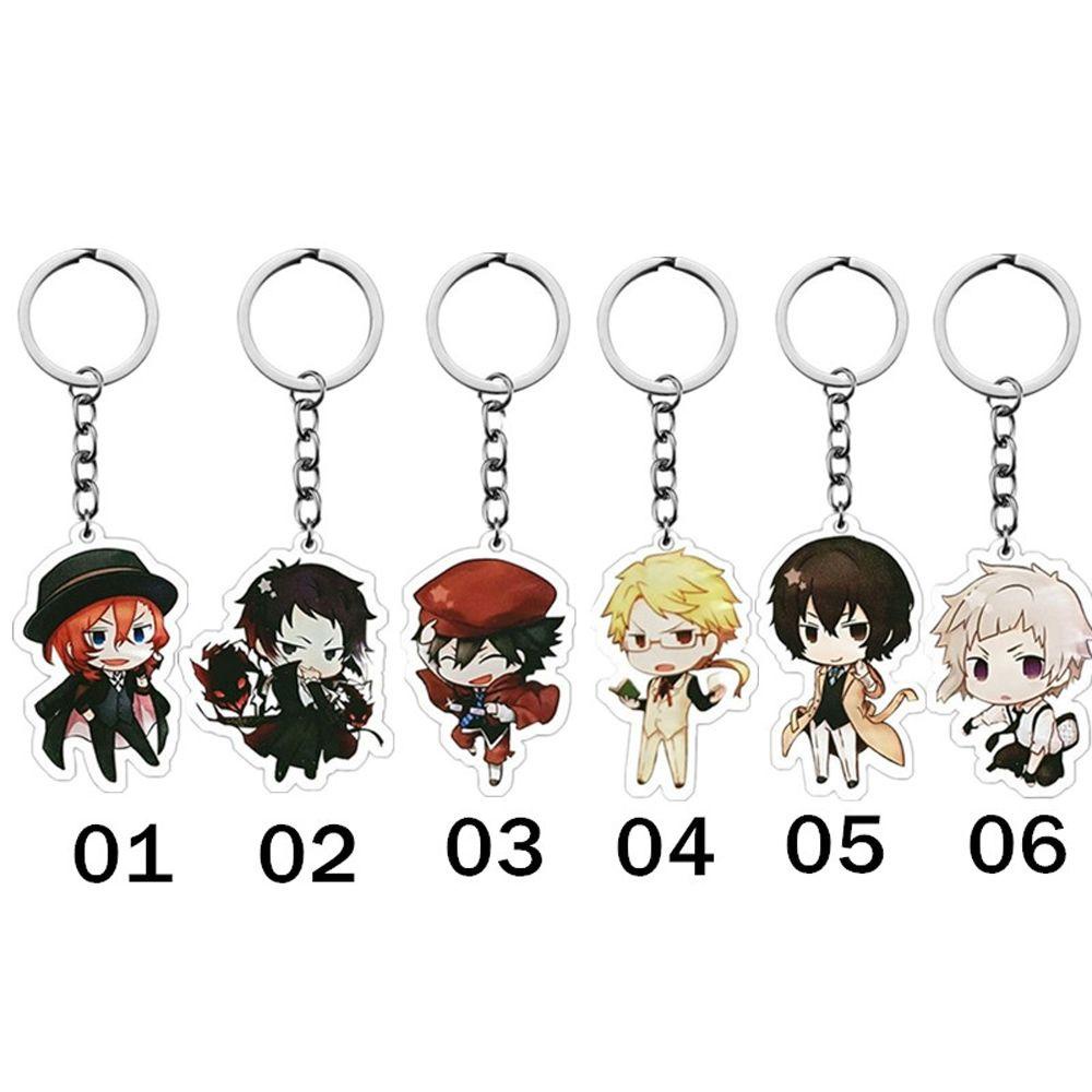 [Elegan] Bungo Stray Dogs Keyring Aksesoris Anime Dua Sisi Liontin Jepang Kartun Key Rings