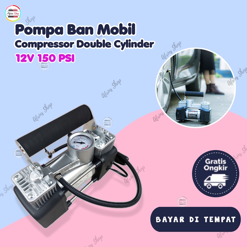 Pompa Ban Mobil Portable Kompresor Double Cylinder 12V 150 PSI