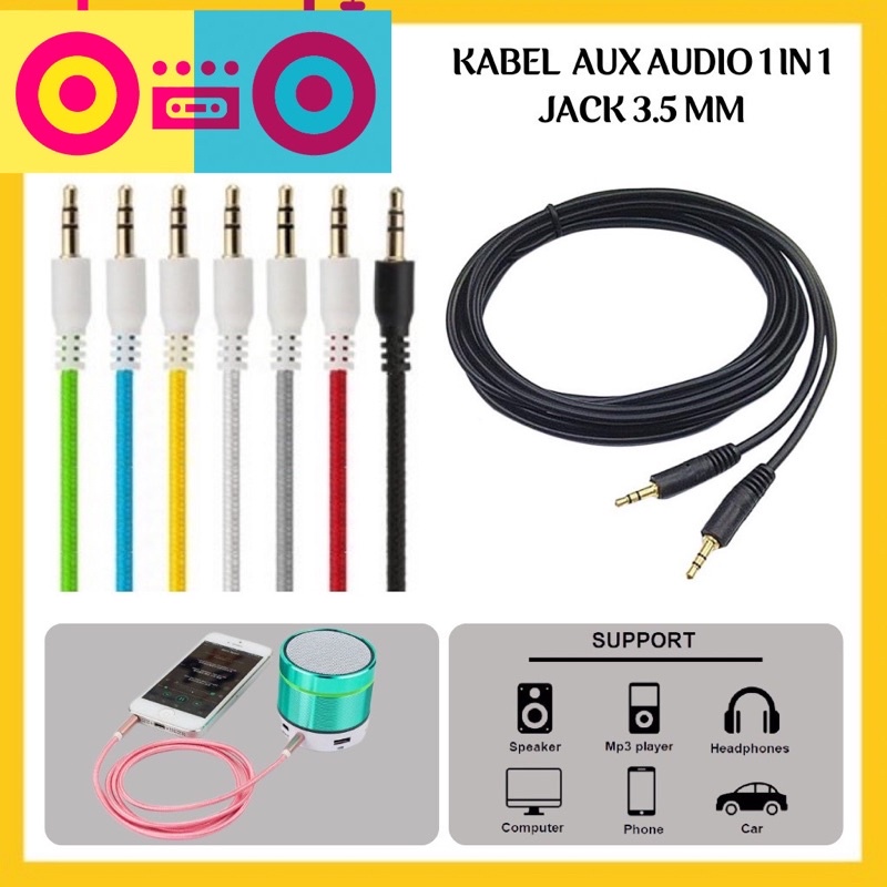 Kabel Audio AUX Jack 3.5mm Panjang 100cm 1m HP Android Samsung Speaker Mobil cable Musik Spotify