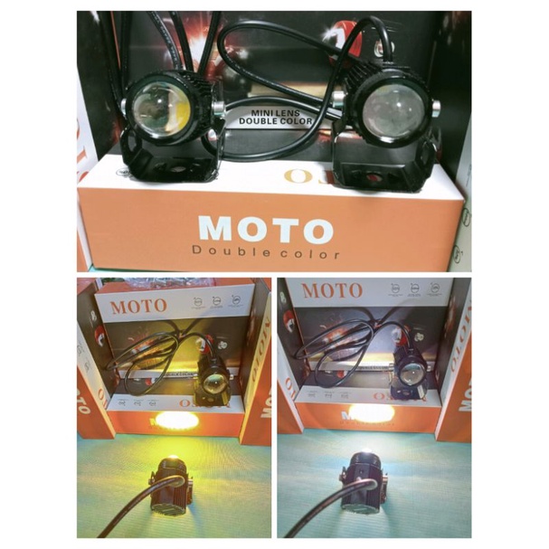 2pcs/sepasang Lampu Tembak Laser gun D2 Sorot Mini Driving Moto 2warna high low putih kuning waterproof kipas