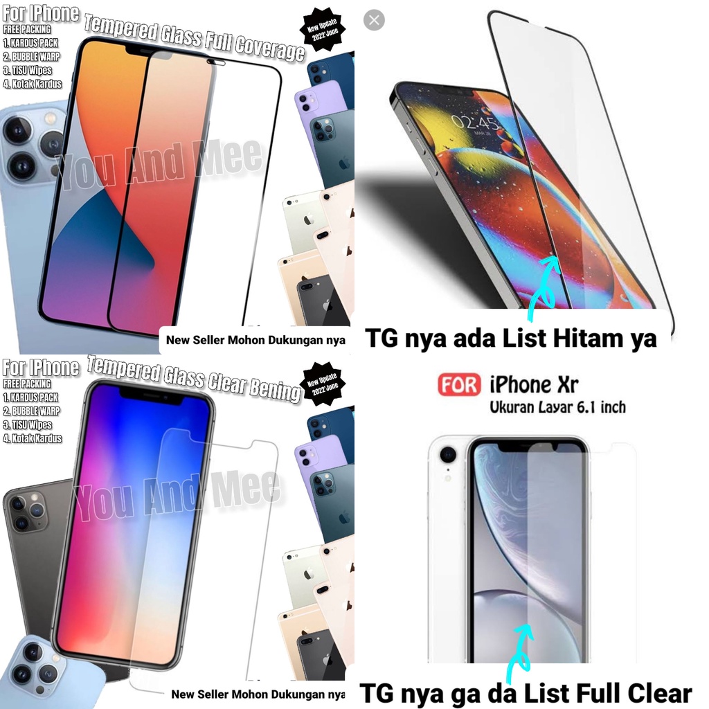 iPhone 13 13PRO 13-Mini 13PROMAX 12 12PRO 12PROMAX 11 11PRO 11PROMAX SE-2016-2020-2022 Tempered Clear Bening Full Glossy/Temperd Glass Kaca Ful Cover/Lem/Tempred Pelindung Layar Tanpa-Tidak Ada list/Pull List Hitam-Black/Anti Gores AMOLED PRO PROMAX MAX