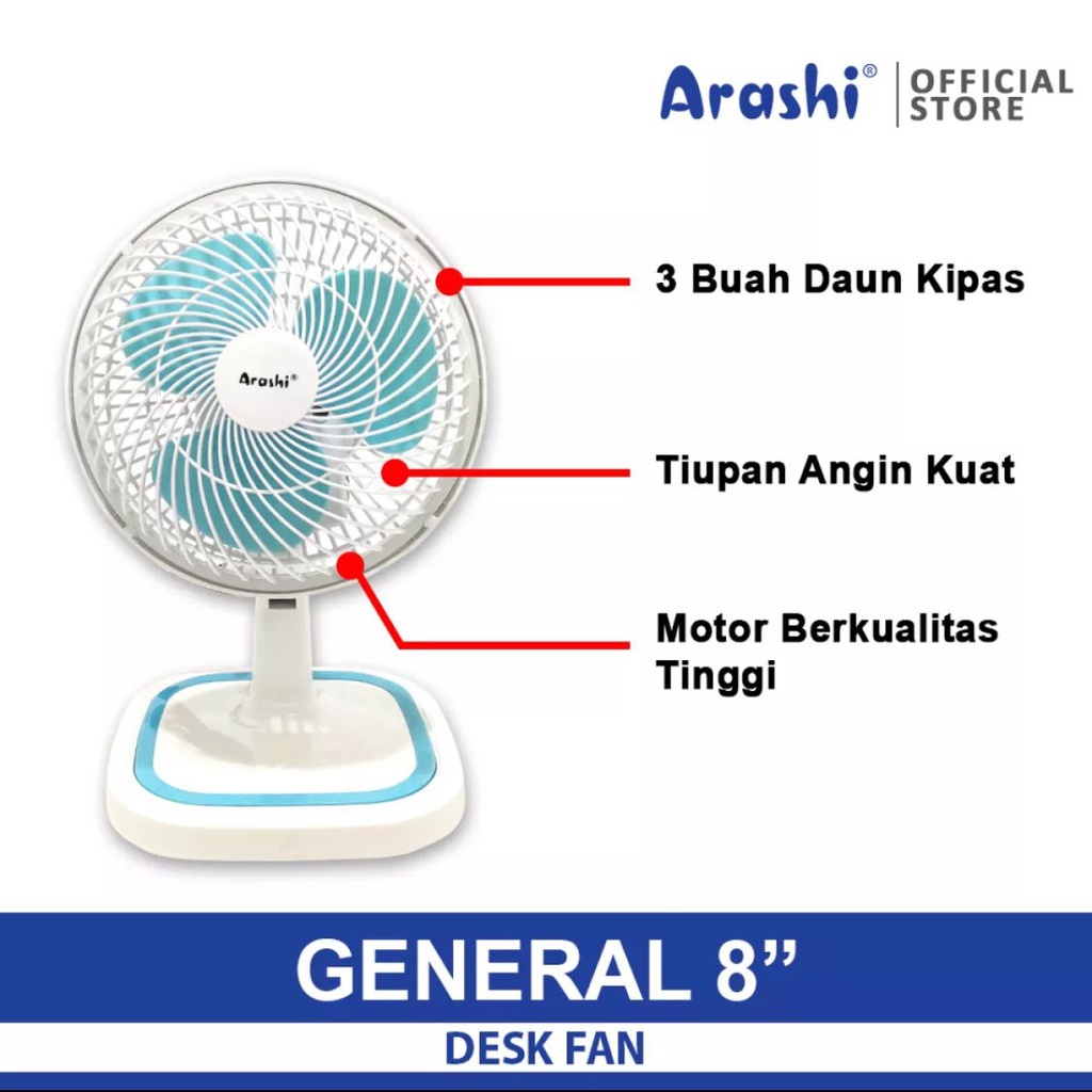 KIPAS ANGIN MEJA GENERAL 8 INCH ARASHI DESK FAN