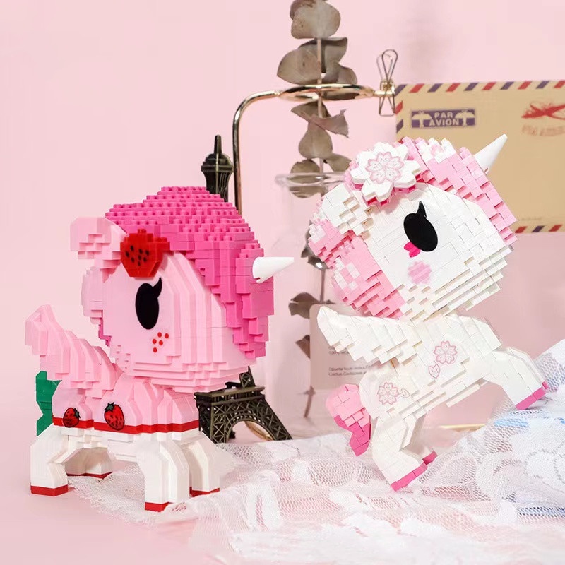 Mainan Balok Bangunan Partikel Unicorn Pelangi DIY Untuk Edukasi Anak Laki-Laki / Perempuan