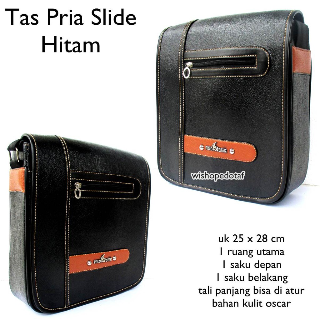 tas selempang Pria kulit  PL slide hitam