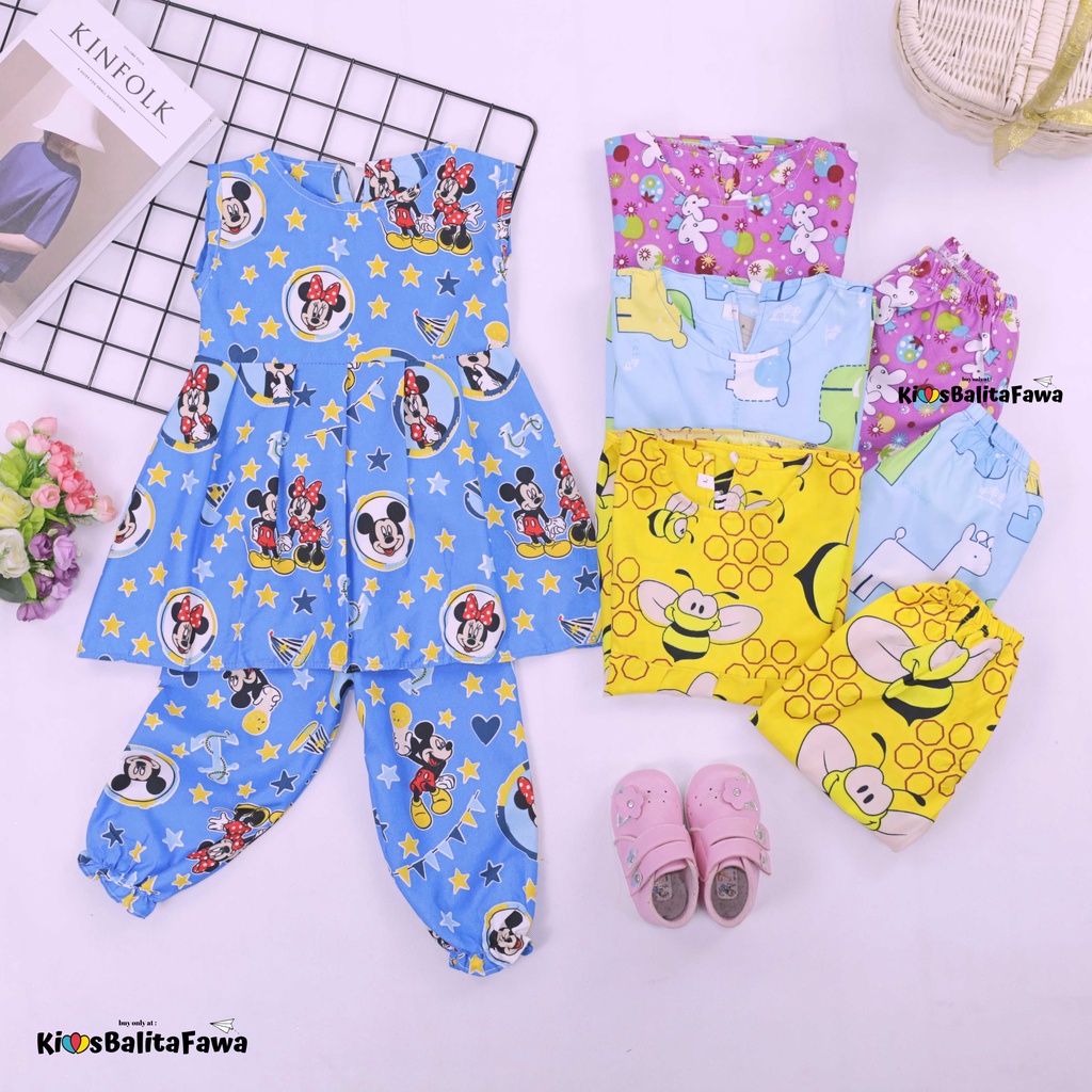 Set Nadhifa 3-5 Tahun / Setelan Baju Kensi Panjang Jogger Anak Perempuan Tidur Import Balita Babycinnamon