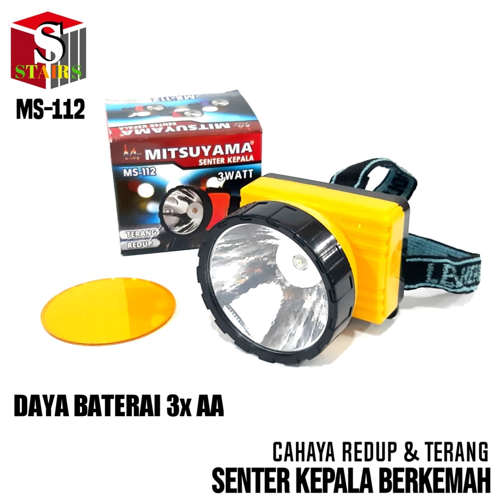 Senter Kepala LED Berkemah Memakai Daya Baterai 3x AA/A2 Sangat Terang MS-112