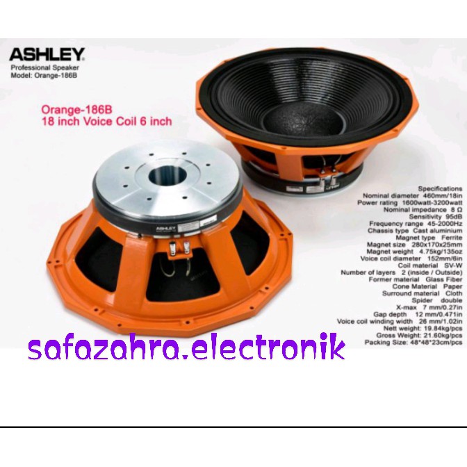 Speaker 18 Inch Ashley Orange 186B spul 6 inch Original