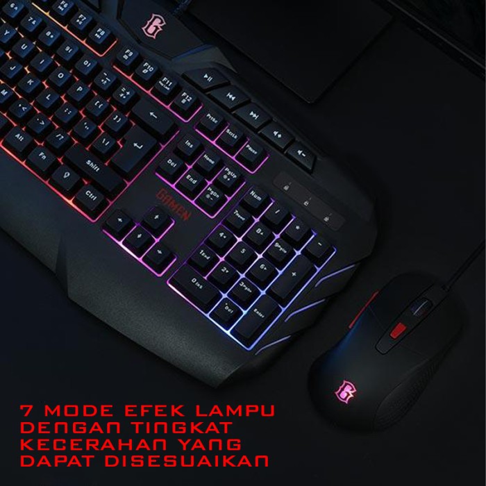 Mouse Gaming &amp; Keyboard Bundle SET LED light GAMEN Station Professional - Garansi Resmi 1 Tahun