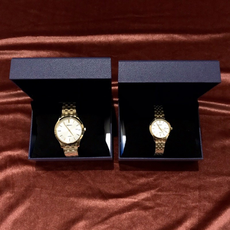 Jam Tangan Seiko Neo SUR296P1 & SUR646P1 Classic Gold Couple Original