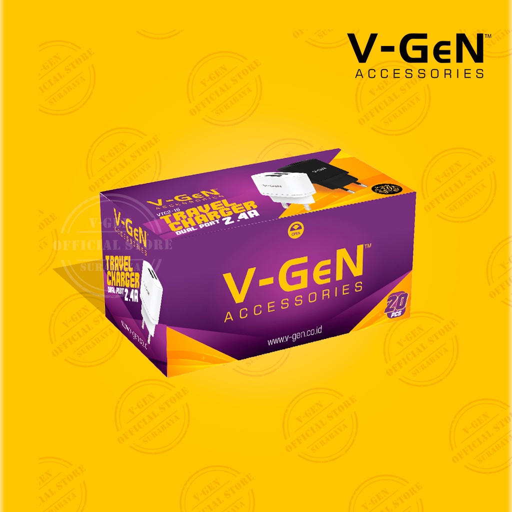 Adaptor Charger V-GeN VTC2-15 2.4A 2 Port 1 Box @ 20pcs Travel Charger V-GeN