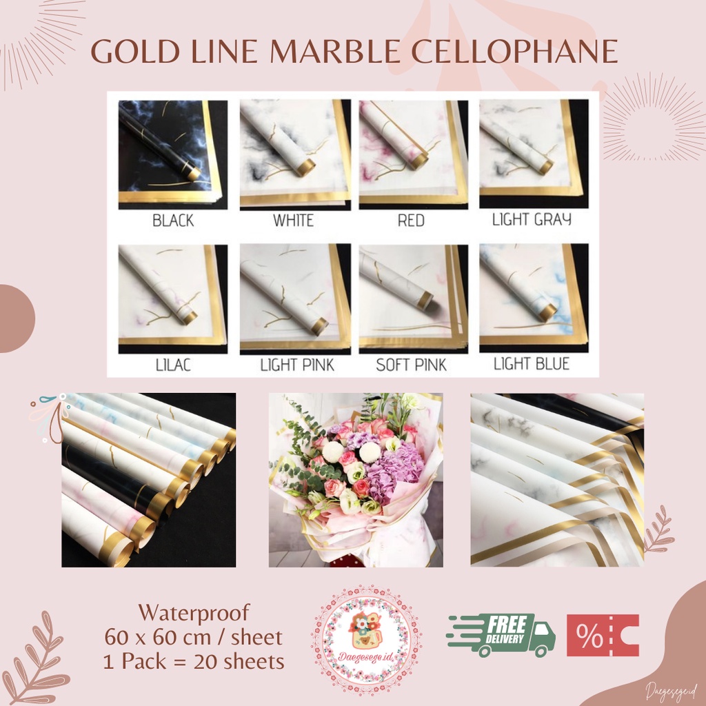 

[1 LEMBAR] FLOWER WRAPPING GOLD LINE MARBLE CELLOPHANE WATERPROOF ECER | KERTAS PEMBUNGKUS BUNGA KERTAS BUKET BUNGA HAND BOUQUET WRAPPING PAPER KERTAS KADO FLOWER WRAP