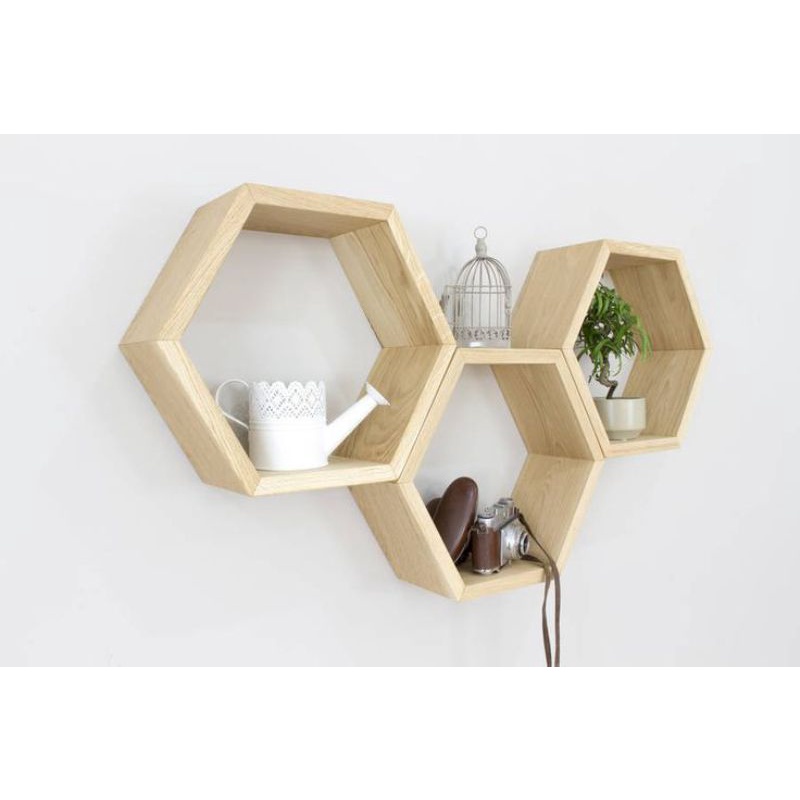 Rak Hexagonal Dinding Dekorasi Kayu Jati Belanda