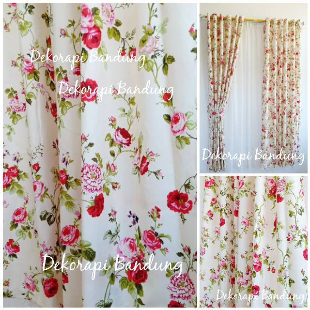 Gorden Jendela Pintu Minimalis Motif Bunga Shabby Chic Pink Rose