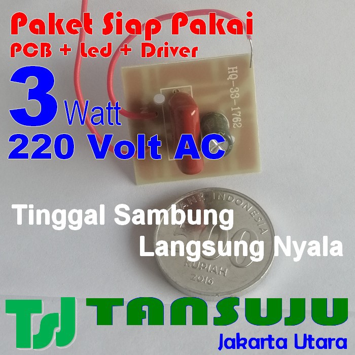 Lampu SMD LED Siap Pakai PCB + Led + Driver 3 Watt 220 Volt AC