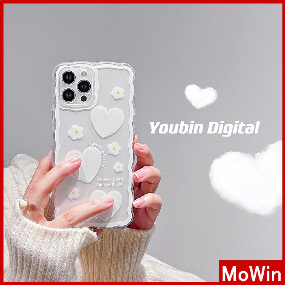 iPhone Case Silicone Soft Case Clear Case Wave Non-Slip Shockproof Camera Full Coverage Protection White Heart Flower For iPhone 13 Pro Max iPhone 12 Pro Max iPhone 11 iPhone 7Plus