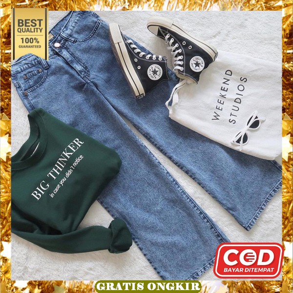 Celana Panjang Jeans Wanita Import Branded Korea Jeens Cullotes Kekinian Clna Levis Jen Highwist Jin