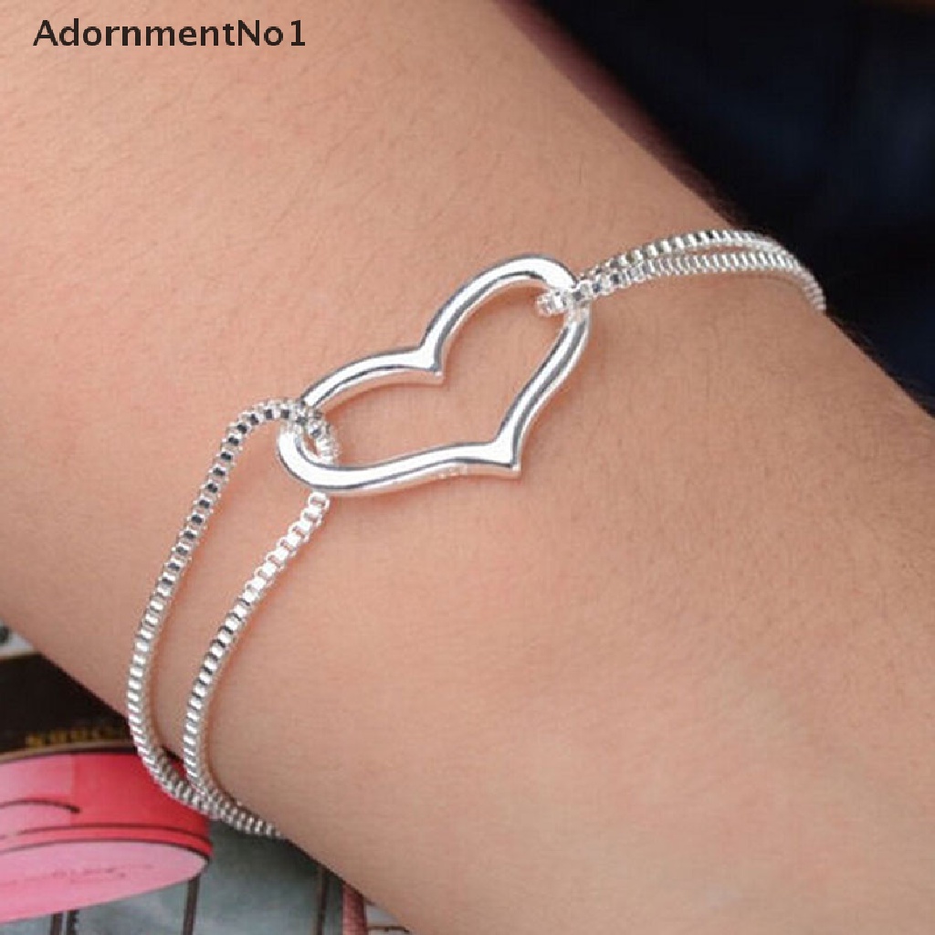 (AdornmentNo1) Gelang Tangan Rantai Lapis Silver 925 Motif Hati Untuk Perhiasan Wanita