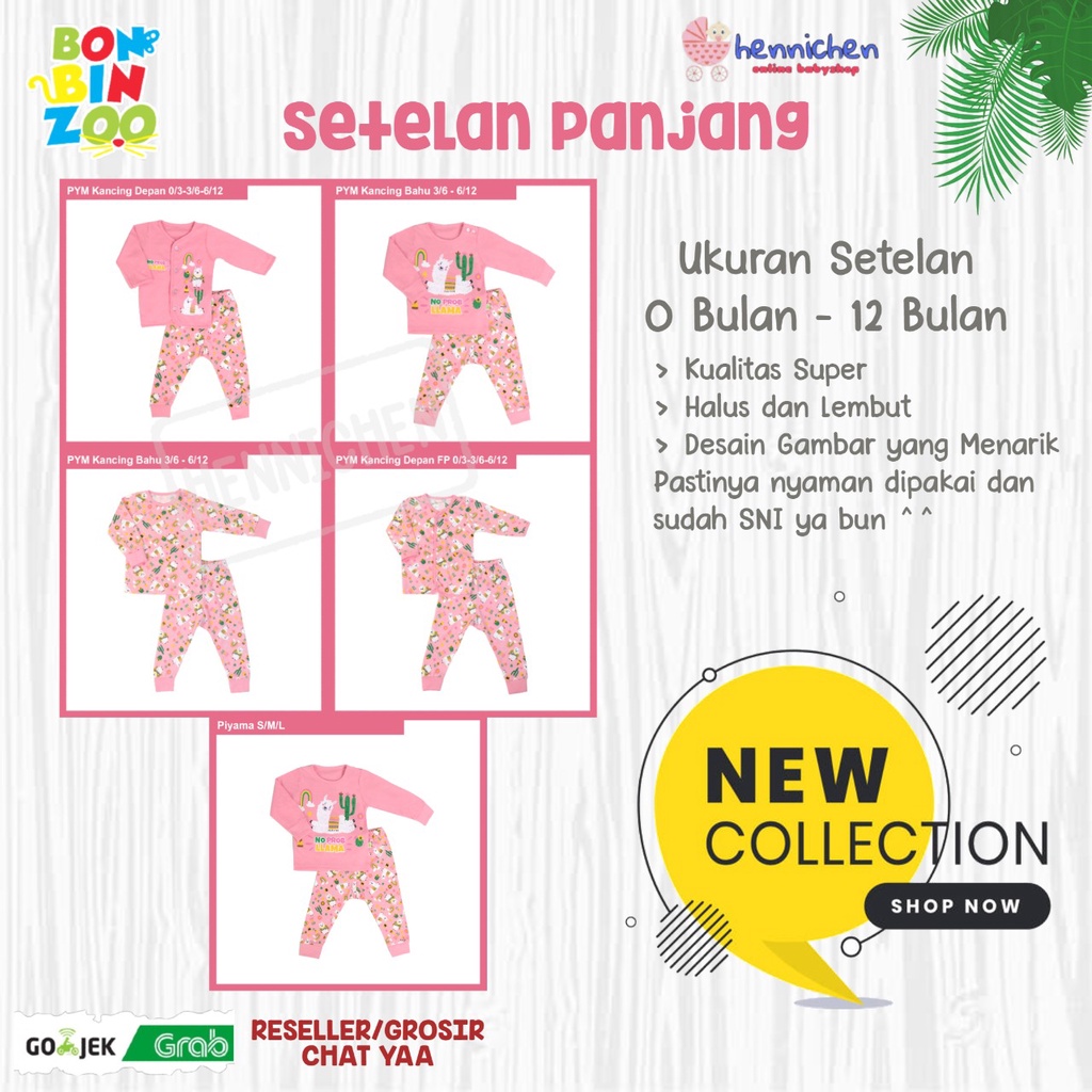 BONBINZOO SETELAN LLAMA BAJU PANJANG CELANA PANJANG ANAK MOTIF TERBARU 0 - 3 TAHUN S M L