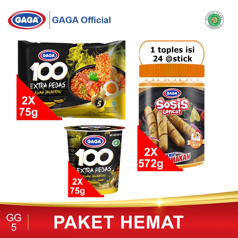 GAGA100 Mie Cup Kuah Jalapeno, Mie Kuah Jalapeno, Sosis Ayam (GG5)