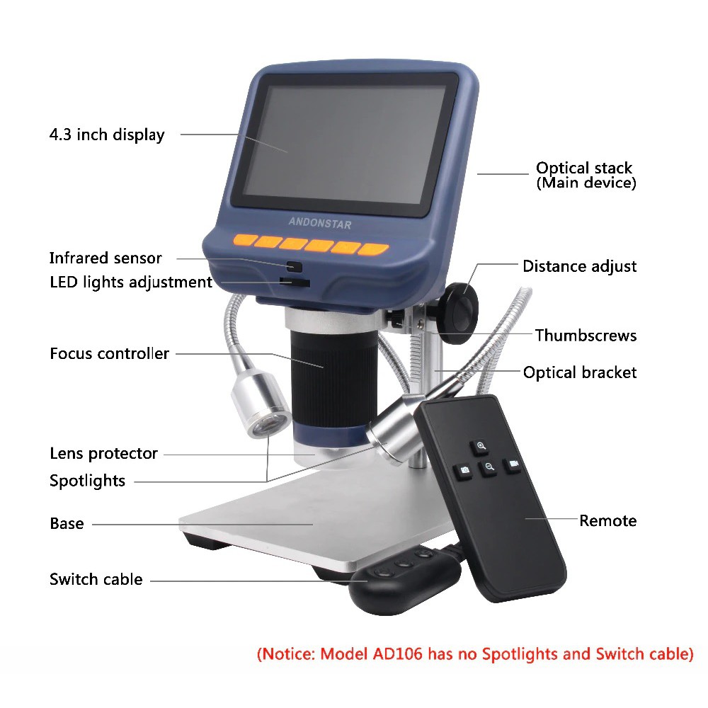 ANDONSTAR AD106S - Digital USB Full HD Microscope 4.3-inch Screen