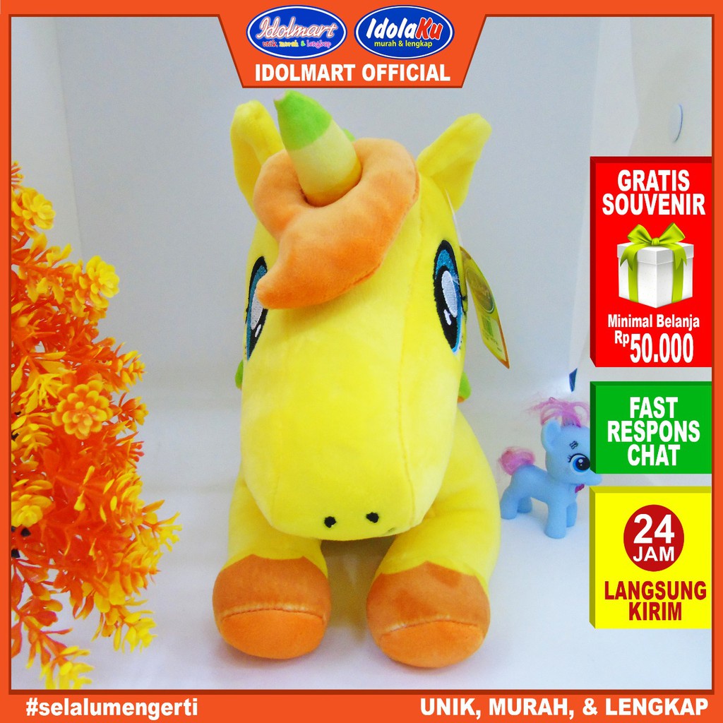 IDOLAKU Boneka Kuda Poni lying Unicorn Rebah 35 cm / Boneka SNI