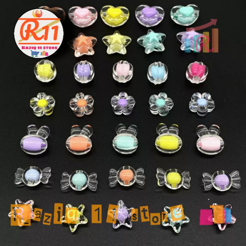 (50 pcs)Manik Manik Bulat Kristal Transparan Manik Akrilik Spacer Warna Warni Bening