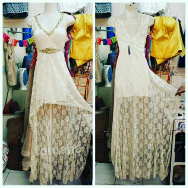 Gaun pesta import putih biru merah