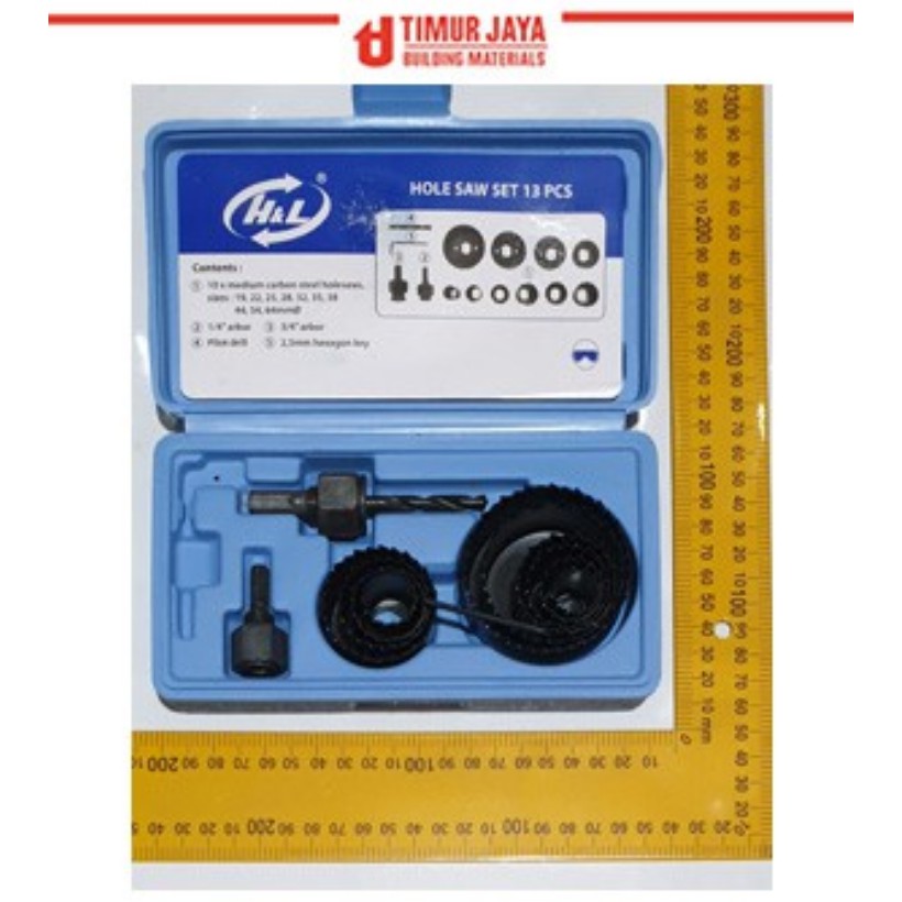 Holesaw Kit Hole Saw Kit Mata Bor Kayu Set 13pcs Benz PROMO Pelubang Kayu Kayu PIPA PARALON PVC GYPSUM ACRYLIC Hidroponik