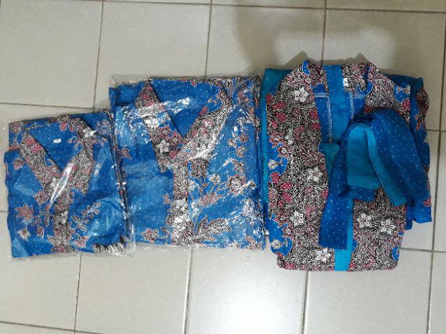 Sarimbit Keluarga Batik Dress Terusan Wanita Kd Melati Dasar Warna Biru