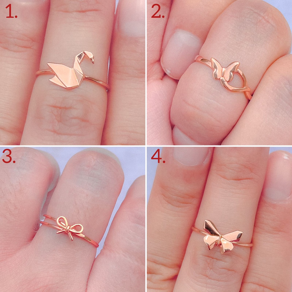 Cincin anak dan dewasa emas asli kadar 750 75% 17k swan swarovskii butterfly na-bi kupu pita ribbon 1 gram korea