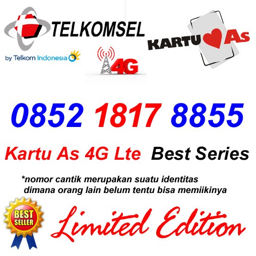 Nomor Cantik As 0852 1817 8855 Kartu Perdana Telkomsel 4G LTE