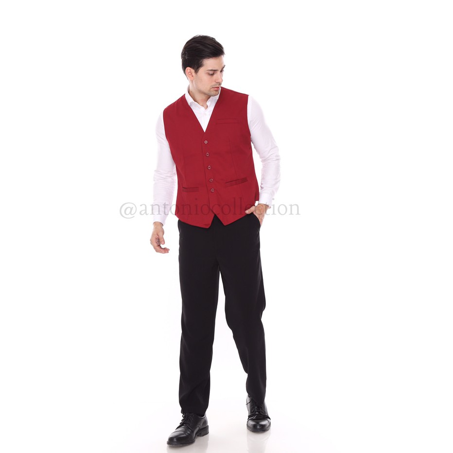 Rompi / Vest Jas Formal untuk Seragam Hotel Cafe Restoran Merah Maroon