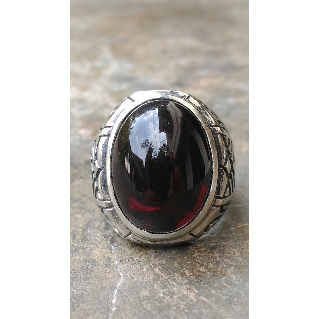 ORIGINAL CINCIN PREMIUM BATU AKIK KECUBUNG API SUPER BLACK TEMBUS MERAH 887