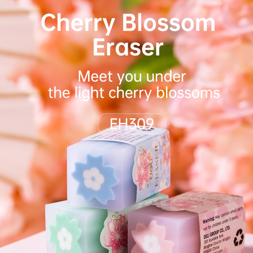 Deli School Eraser / Penghapus Lucu Gambar Bunga Sakura Tidak Meninggalkan Sampah Hapusan Hasil Sangat Bersih EH309
