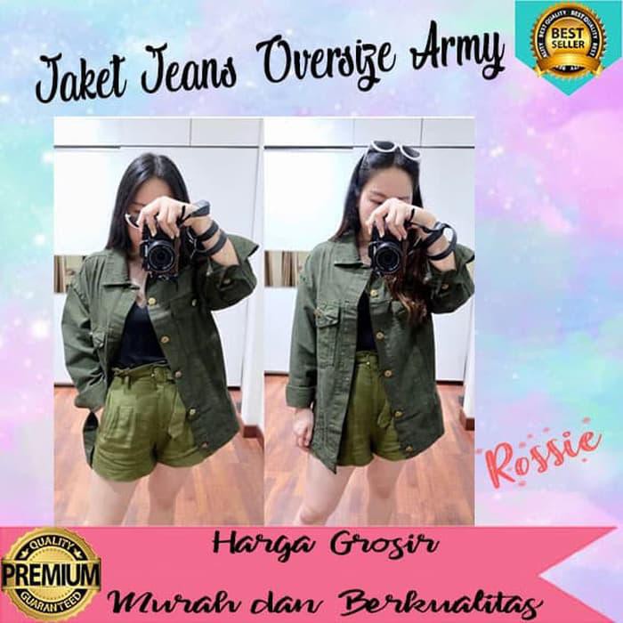 Jual JAKET WANITA - BAJU WANITA JAKET OVERSIZE JEANS HIJAU ARMY ATASAN Limited