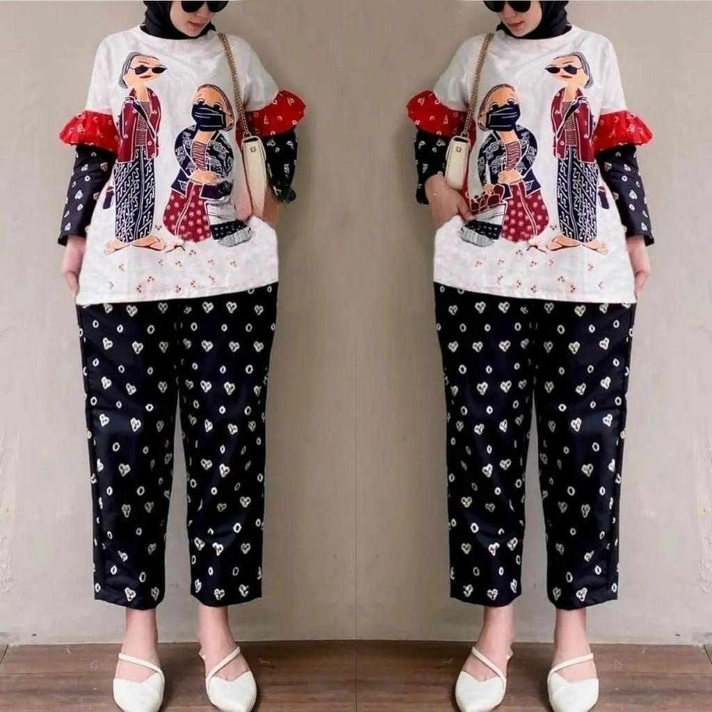 SETELAN WANITA KEKINIAN MBOK JAMU WD BAHAN BABYTERY APLIKASI SABLON ADA DUA SAKU KIRI DAN KANAN UKURAN M L XL XXL LD 98 - 120 CM WARNA BLACK , RED SETELAN WANITA TERBARU 2023 KEKINIAN SET ONE SET WANITA KOREAN STYLE MUSLIM SET BAJU MUSLIM WANITA