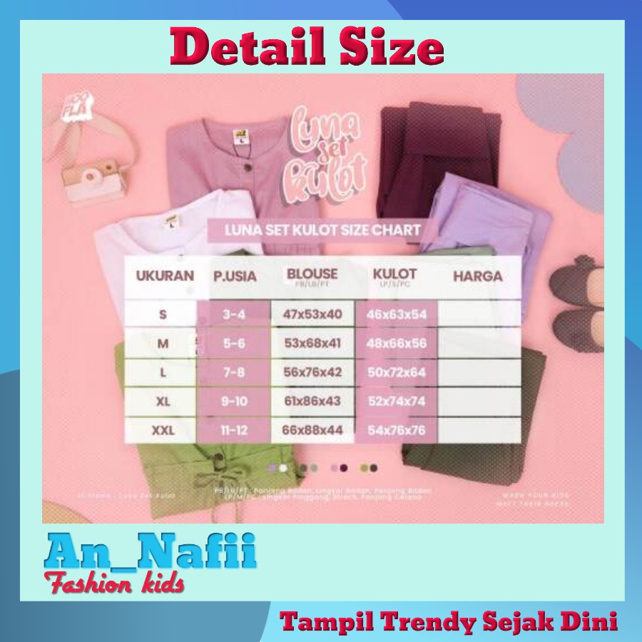 Hooflakids Baju Setelan Anak Perempuan Luna Set Kulot Usia 3 - 12 Tahun Setelan Dress Anak Perempuan
