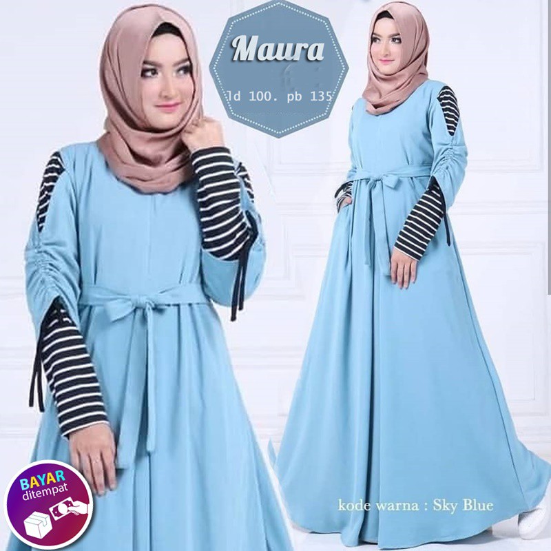 Maora dress terbaru fashion muslim lengan motif salur