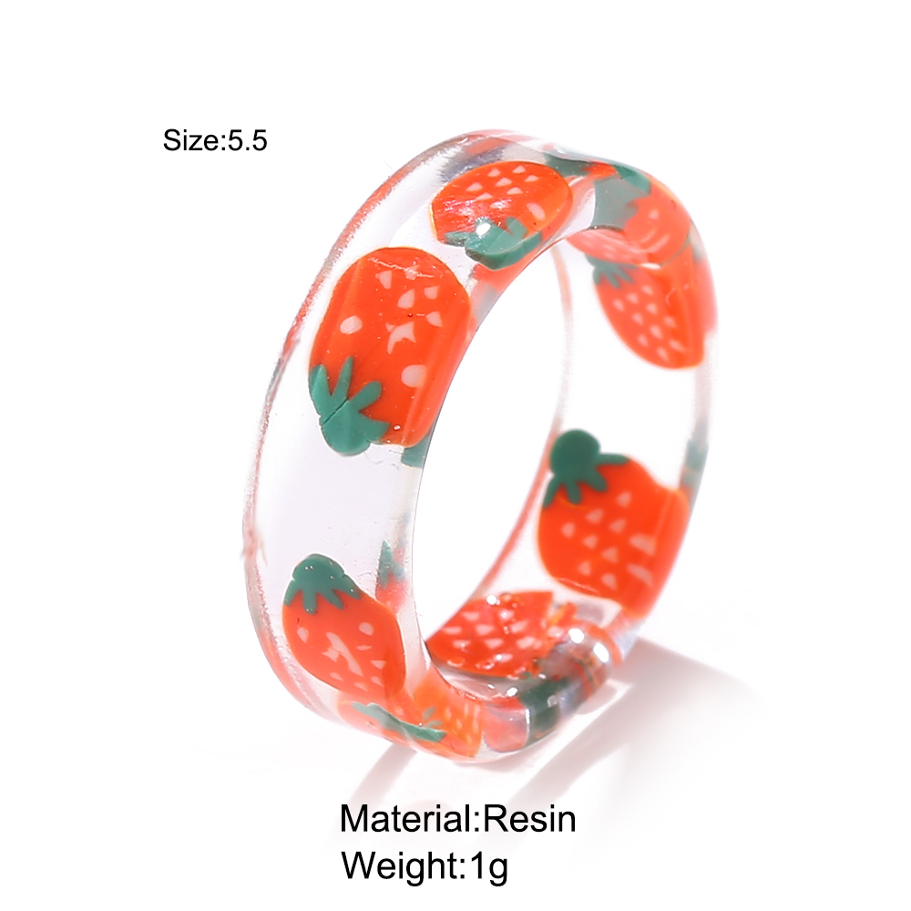 Creative Cute Transparent Resin Ring Simple Fashion Fruits Finger Ring Women Jewelry  Accessories