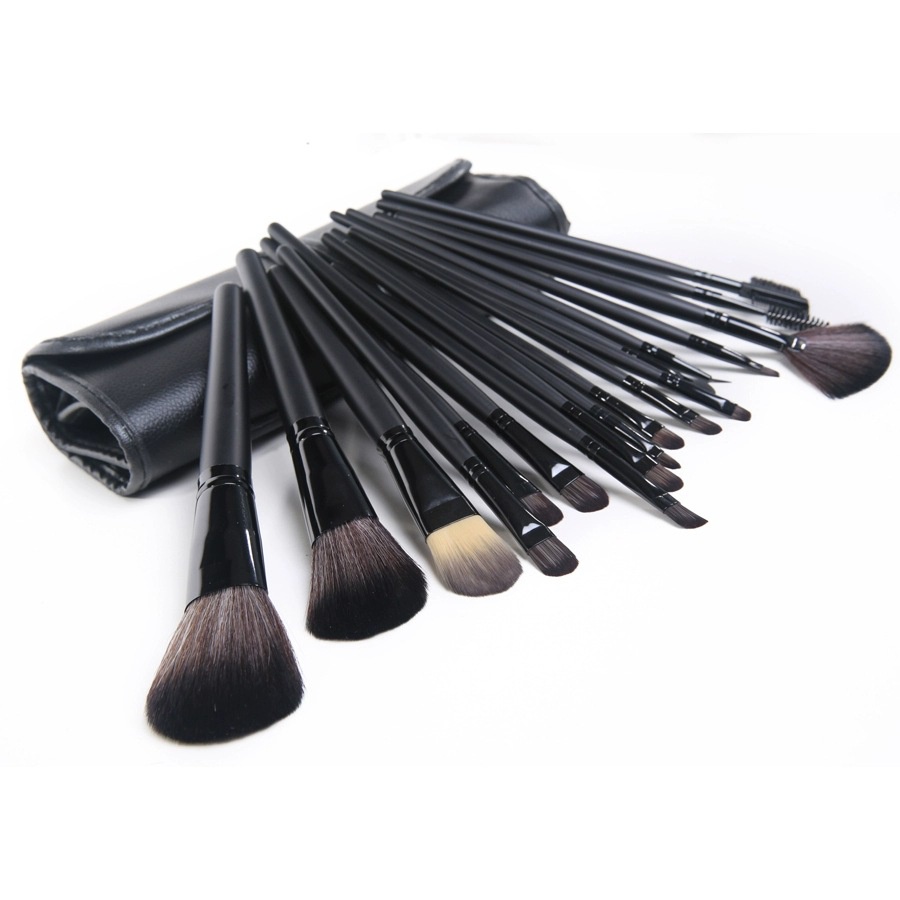 Kuas Make Up Cosmetic Brush 15 Pcs with Pouch Professional Brushes Makeup Set Kit Tool Brushes Super Soft Pouch Kosmetik Peralatan Kecantikan Wanita Profesional Bulu Halus Lembut Dandan Wajah Maksimal - Hitam