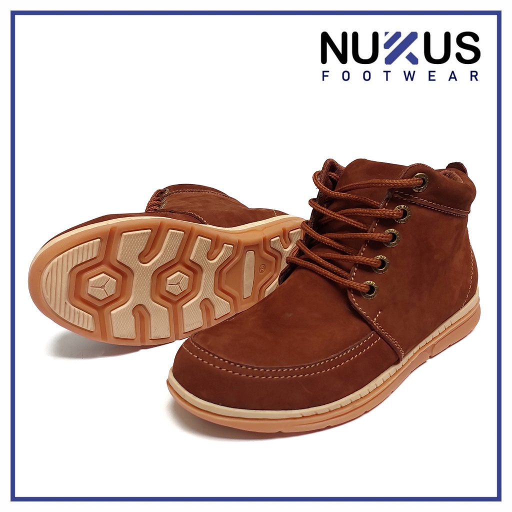 Nukus Sepatu Pria Kasual Boots Kulit Sapi Asli Coklat Tua  dan Coklat Tan