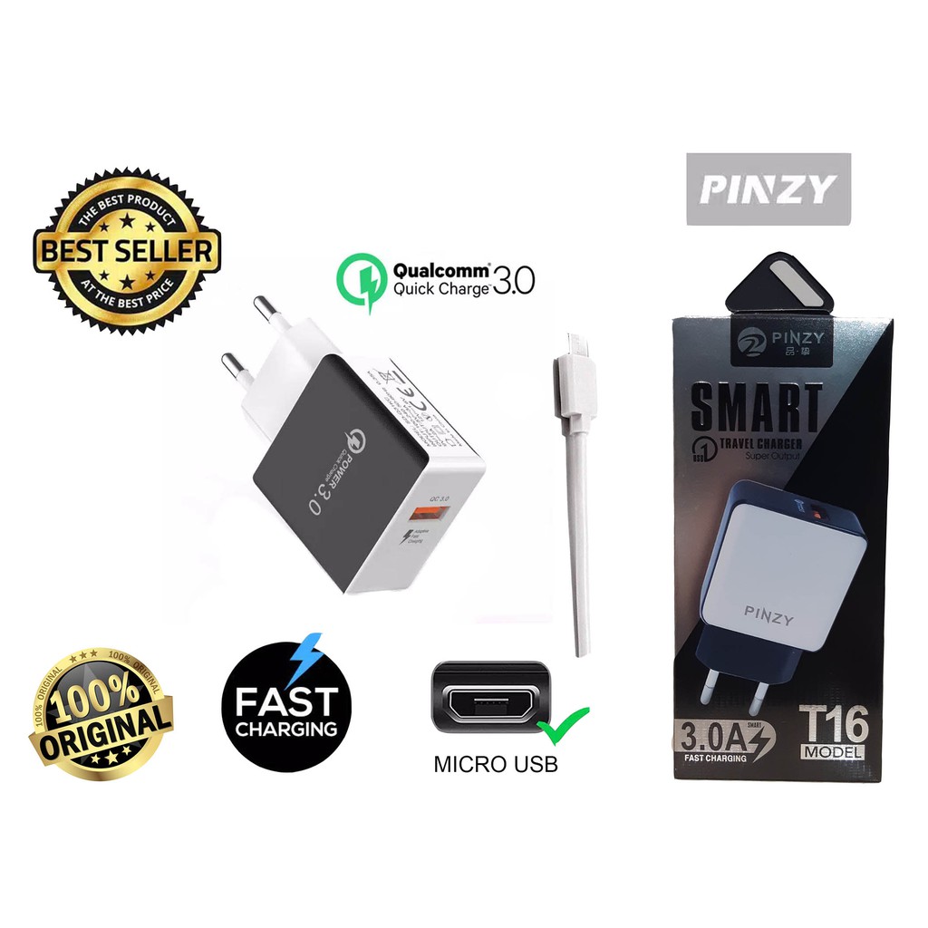 PINZY Charger T16 Series Support Qualcom Quick Charge 3.0 GARANSI RESMI