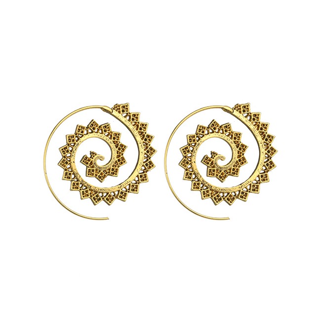 LRC Anting Tusuk Fashion Gold Inverted Four-corner Vortex Gear Earrings F59324